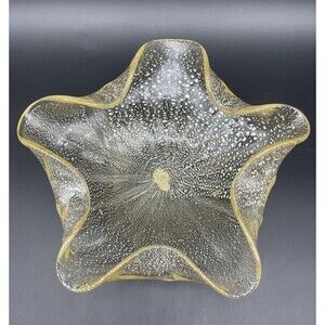 MURANO Yellow Art Glass Bowl W/ Silver Fleck